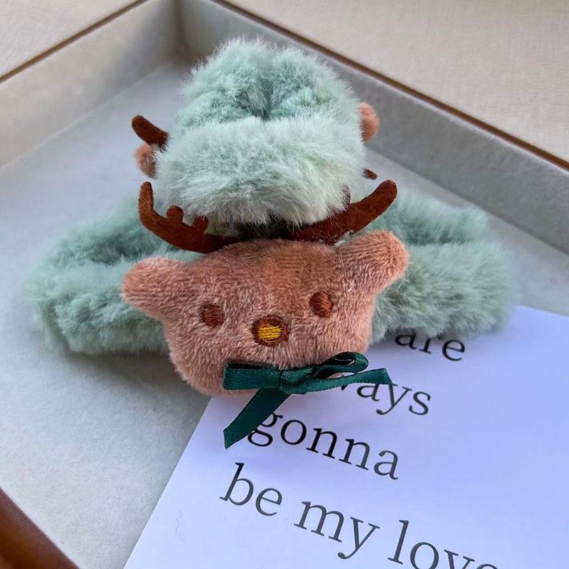 2024 Cute Christmas Reindeer & Snowman Plush Hair Claw Clips for Women