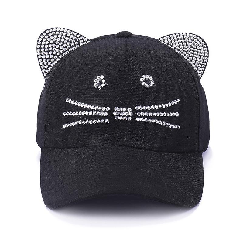 Cat Ear Baseball Cap Women's Summer Trendy Korean Street Style Casual Sunscreen Hip Hop Snapback in Black/White