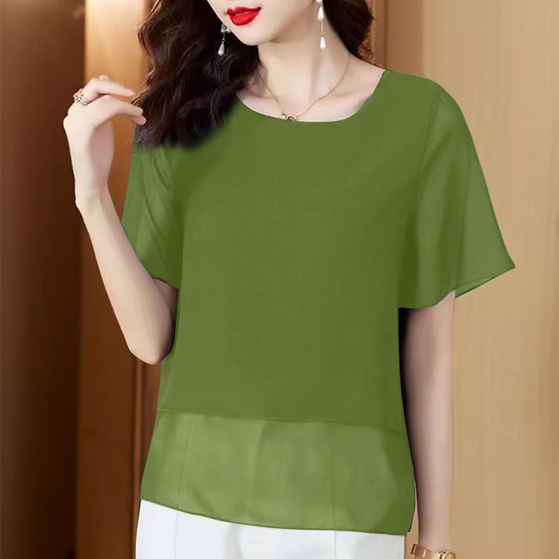 

ZANZEA Женская повседневная летняя блузка с коротким рукавом, из двухслойного шифона 2XL зелёный