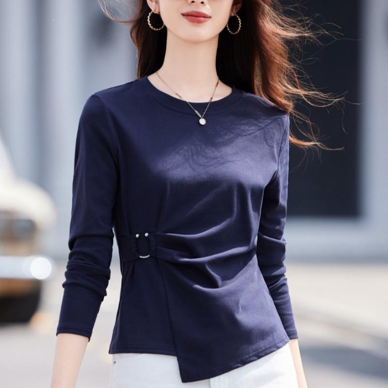 Spring and Autumn Irregular Long Sleeve T-Shirt Women's Simple Slim Fit Versatile Slim Top