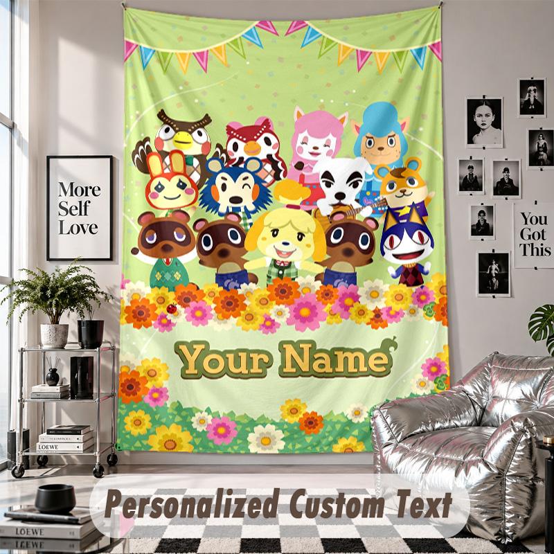 Custom Tapestry Wall Hanging, Animal Crossing Personalized Name Text Home Wall Decor