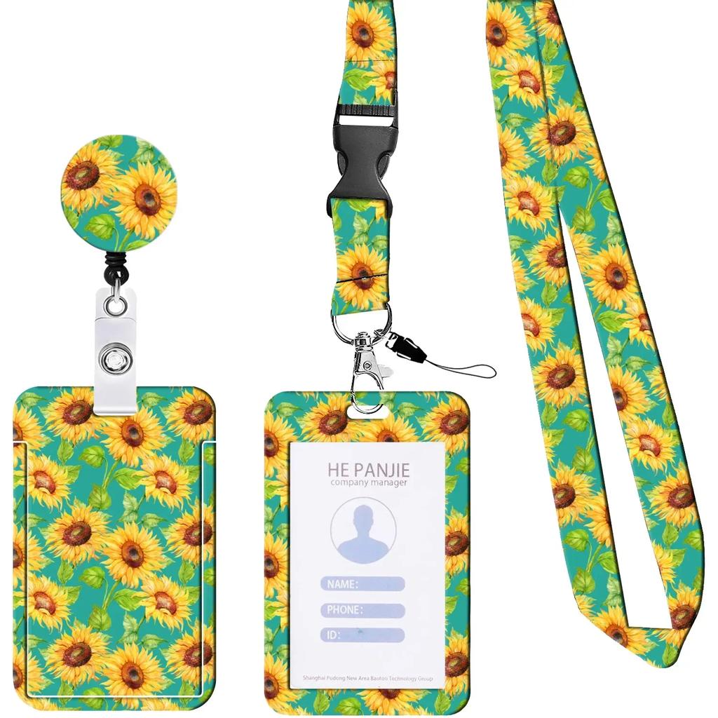 Students Bus Card Case Lanyard Child Visit Door Identity Badge Cards Cover Case Ladies Girls Flower ID Credit Bank Card Holder