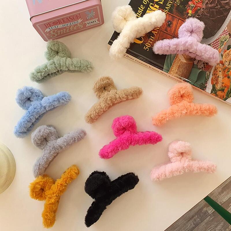 Women s Winter Fluffy Pom Pom Twist Big Hair Clip A29664_Brown