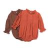 European & American Long-Sleeve Linen Jumpsuit for Baby Girls - Solid Color Climbing Romper