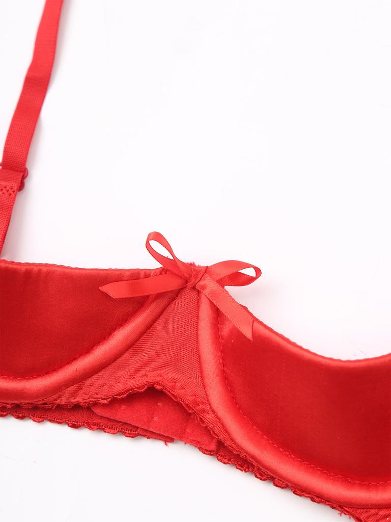 Women Satin Lingerie Underwire Half Cup Bow Push Up Bralette Shelf Bra Tops Corset Bustier Underwear Nightclub Costume