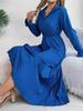 Abito a Colletto Reversibile Monocolore Abito Elegante Plissettato a Vita Alta per Donna Abiti Ampi a Maniche Lunghe Abito Casual