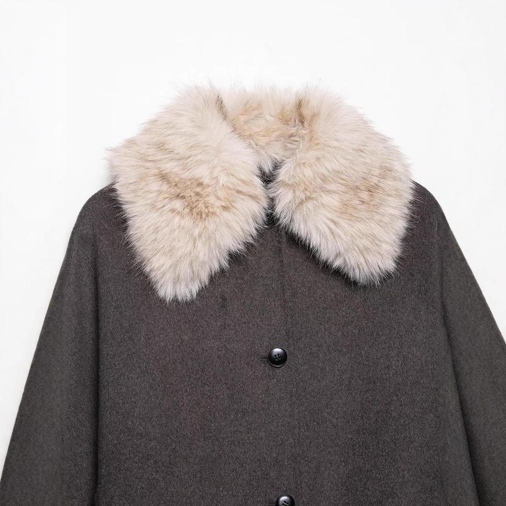 Europäisch-amerikanische Damenjacke mit Kunstpelzkragen 