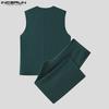 INCERUN Two Pieces Men Sleeveless Patchwork Waistcoat and Long Straight Pants Sets
