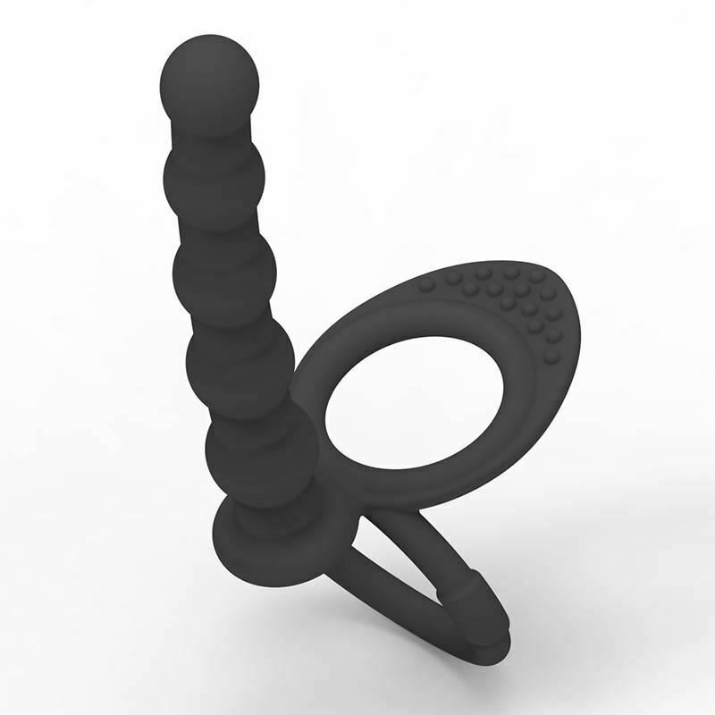 Black Double Penetration  Ring Strapon Anal Beads Dildo Butt Plug Strap Ons