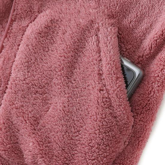 Giacca autunno inverno calda in pile polare con cappuccio a maniche lunghe con cerniera tasche con abbottonatura felpa ispessita cappotto in peluche tinta unita