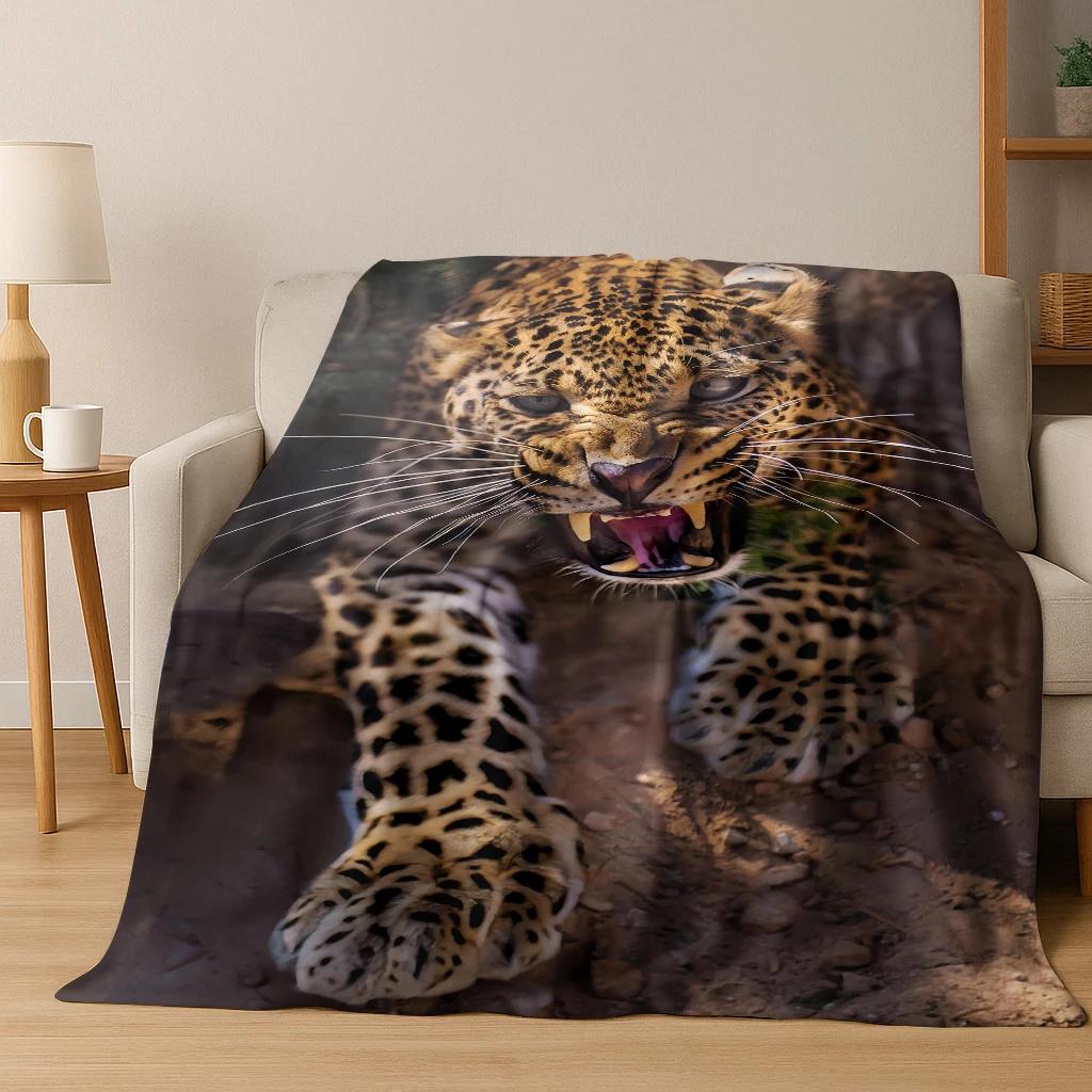 3D Leopard Cheetah Cute Animal Cartoon Flannel Blanket Soft Warm Blanket for Home Bedroom Office Travel Camping Picnic Gift