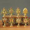 8Pcs Painted Tibetan Engraved Eight Treasures Auspicious Statue Enamel Alloy Handicraft Feng Shui Decor for Home Meditation Room