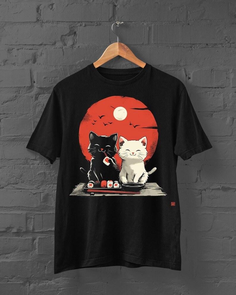 Cute Cat T-Shirt Japanese Tshirt Japanese Streetwear Unisex T-Shirt XL