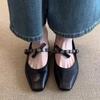 Super Soft Lambskin French Single Shoes Women's Flat Bow Light Mouth Ballet Shoes Small Square Head Retro Mary Jane Shoes