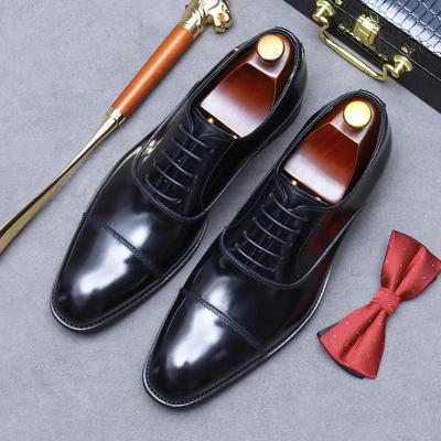 Europäische Handgefertigte Glänzende Leder Oxford Schuhe - Herren Echtes Rindsleder, Drei Ösen, Business Formal, Low-Top Stil
