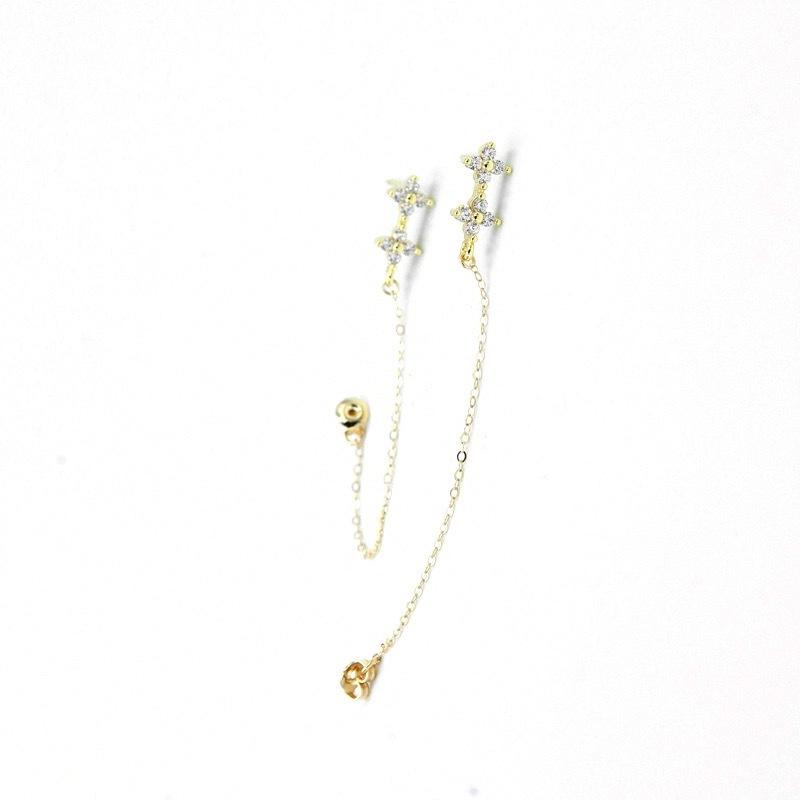 S925 Sterling Silver Clover Diamantové náušnice pro ženy Zajímavý design Zirkonový květ Dlouhé náušnice řetízkové náušnice