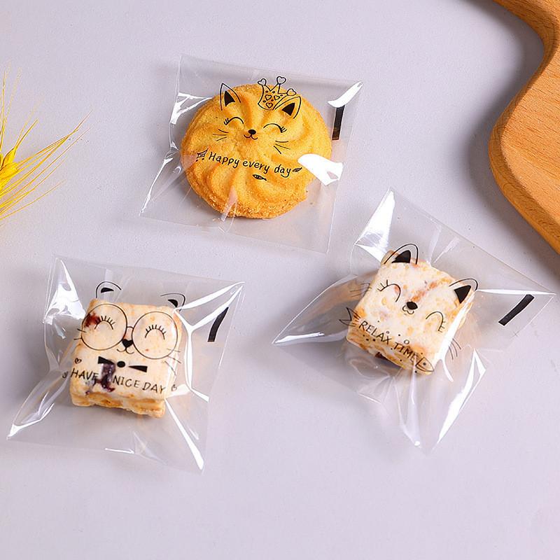 100Pcs Transparent Self-adhesive Cute Cartoon Animal Bread Paste Pineapple Buns Baked Sliced Toast Packaging Bags