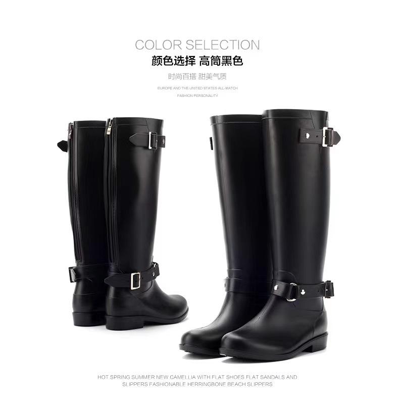 Fashion High Rain Boots Buckle Red Zipper Water Shoes Women's Waterproof Martin Boots Rain Shoes Snow Boots Locomotive Boots