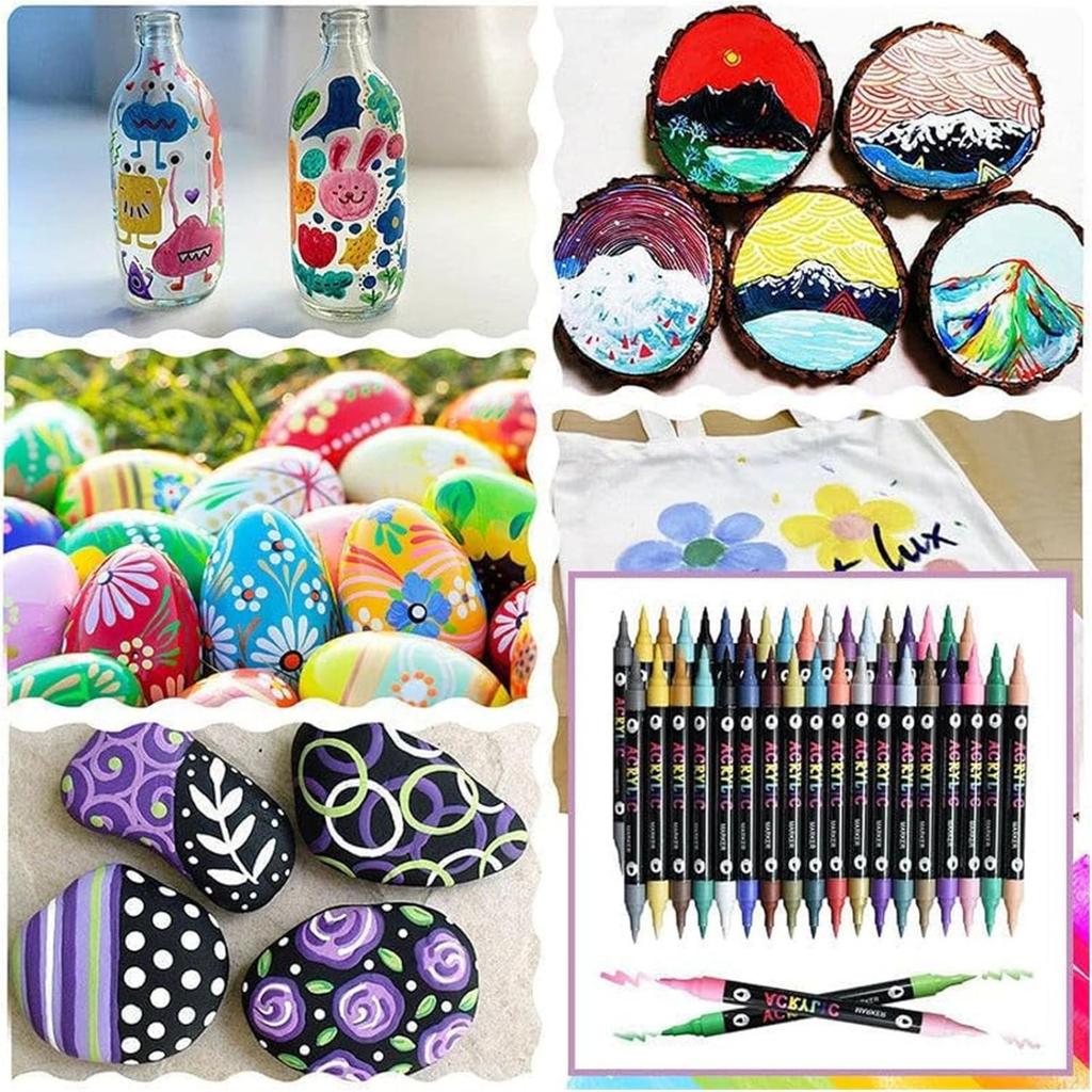 Double Ended Acrylic Paint Pen - 24/48/72/96/120/168 Colors, Pigment Pen Is Suitable For Painting, Ceramic, Wood, Canvas, Plastic DIY Crafts 3ml
