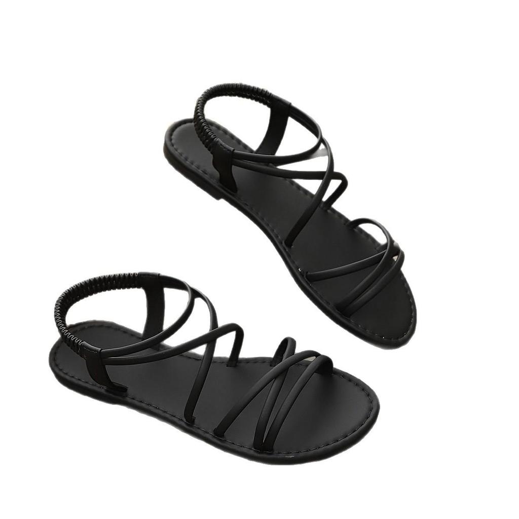 Women's Flat-Bottomed Thin-Strap Sandals, Summer 2024 Style, Cloud Comfort, Fairy Look, Perfect for Outdoors & Skirts, Roman Beach Chic.