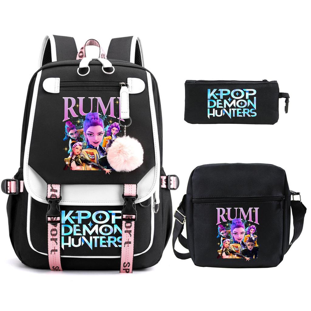 Witch Hunters Kpopdemonhunters Student School Bag Shoulder Bag Casual Pencil Bag Three-Piece Set