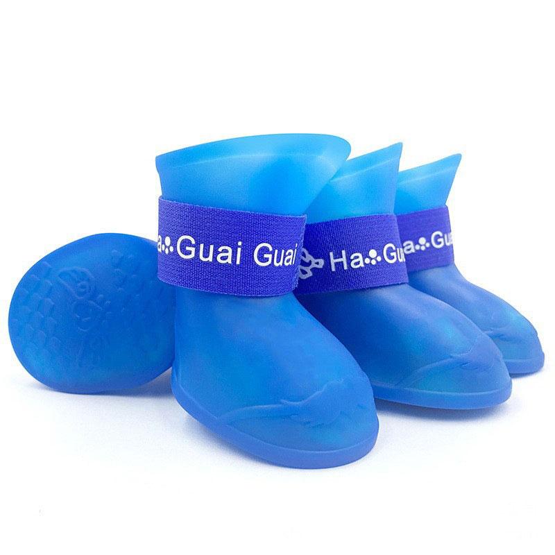 4Pcs Four Legs Waterproof Silicone Anti Slip Pet Shoes Wear-resistant Rain Shoes Soft Sole Jelly Color