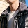 Men's Mid-Length Sheepskin Leather Down Jacket with Shearling Collar