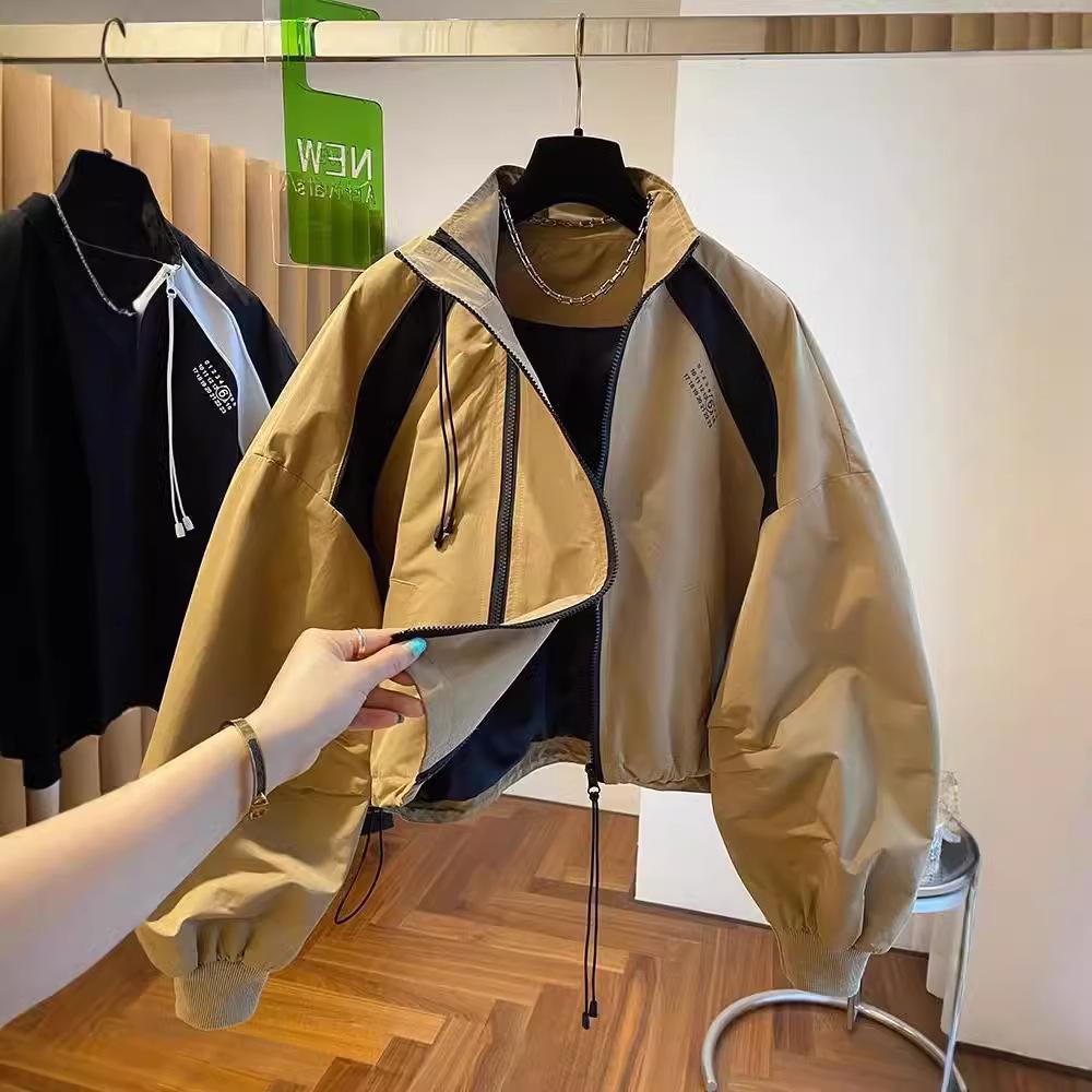 Spring Autumn Men's and Women's Zipper Design Loose Casual Stand Collar Windbreaker Jacket Women's Short Jacket Jacket Top