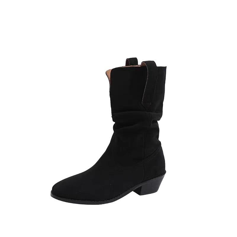 Wasteland Wind Heightening Mouth Western Cowboy Boots Women's New Small Man Heightening and Thin Pile Short Boots