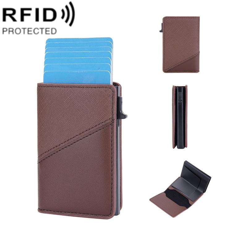 

Baellerry RFID Антикрадіжка Алюмінієвий Бокс Шкіряний Гаманець Бічне Натискання Контрастний Антимагнітний Тримач для Карт кавовий