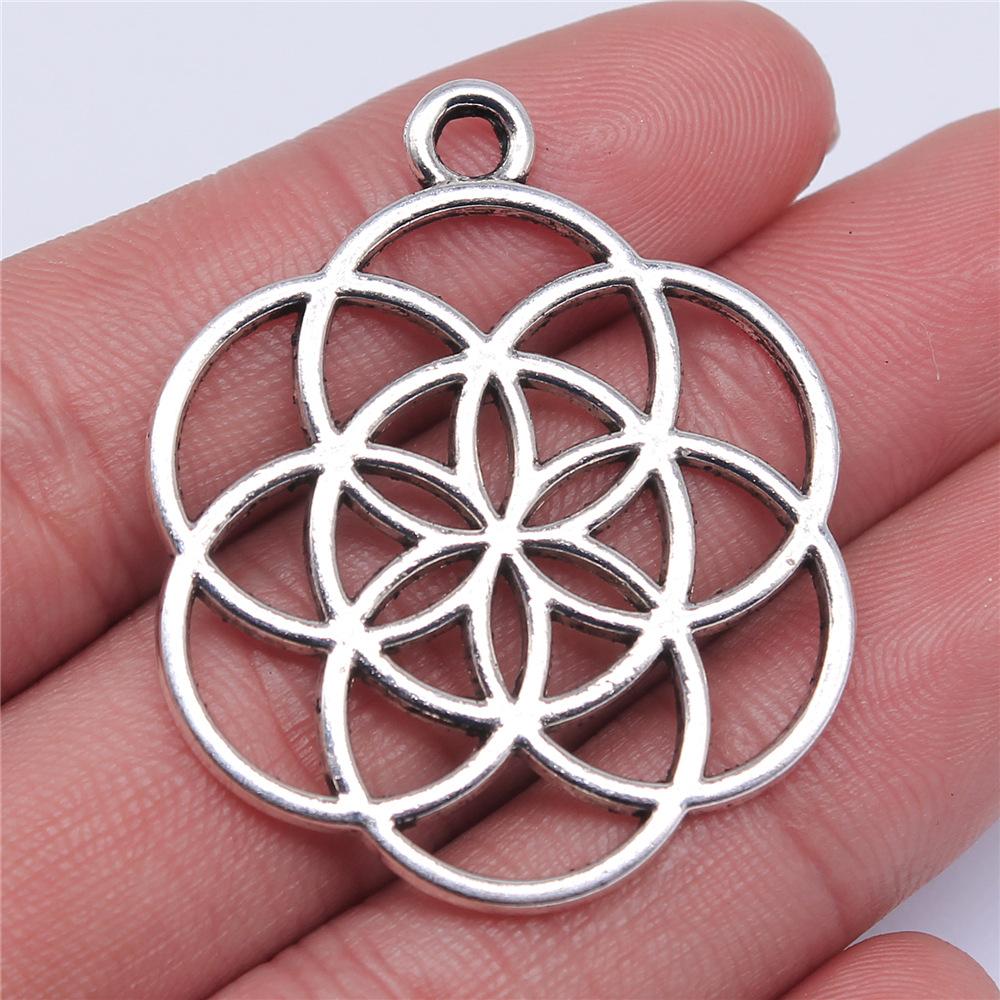10pcs The Flower Of Life The Seed Of Life Charms Tibetan Silver Color Pendants Antique Jewelry Making DIY Handmade Craft