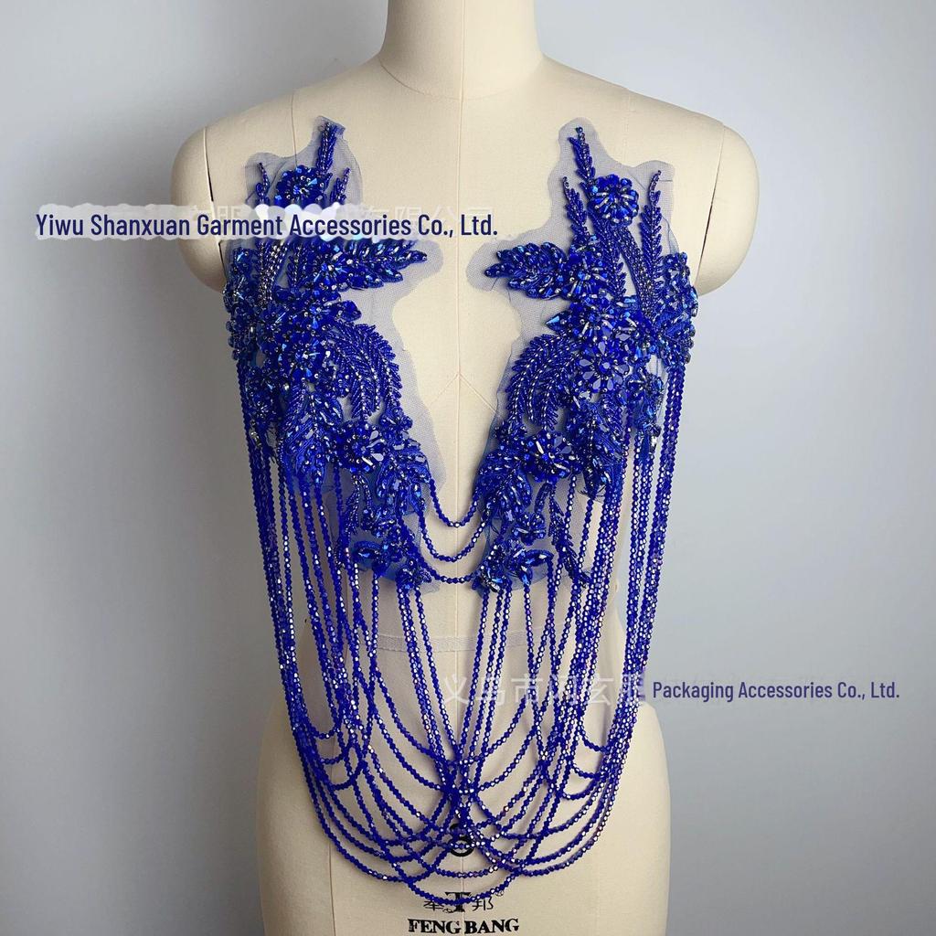 Handmade Beaded Tassel Wedding Dress Shoulder Ornaments with Crystal Diamond Lace Applique