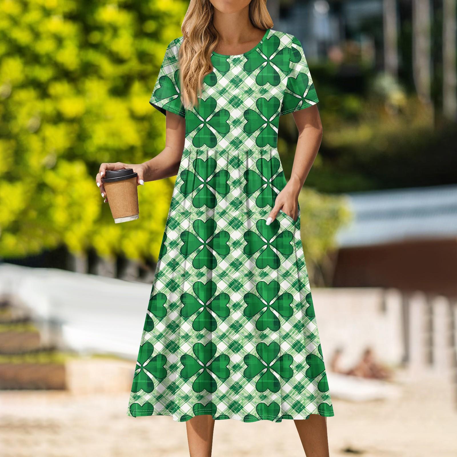 

Жіночий повсякденний одяг St. Плаття міді з круглим вирізом і принтом Patrick Базове класичне повсякденне плаття з короткими рукавами для відкритого використання XXL