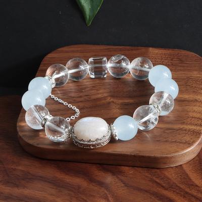 Bracelet Natural White Crystal Aquamarine Fashion Crystal Bracelet Egg Shaped Inlaid Chain Original