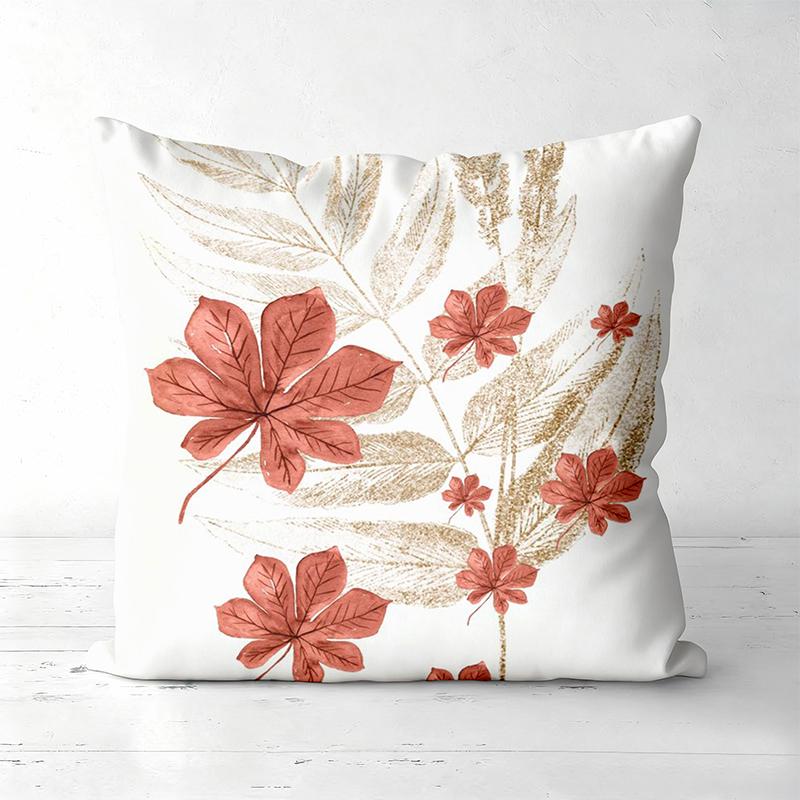 Floral Leaf Pattern White Cushions for Home Decor Polyester Pillowcase, Sofa Decorative Cushion Cov Headboard Pillow