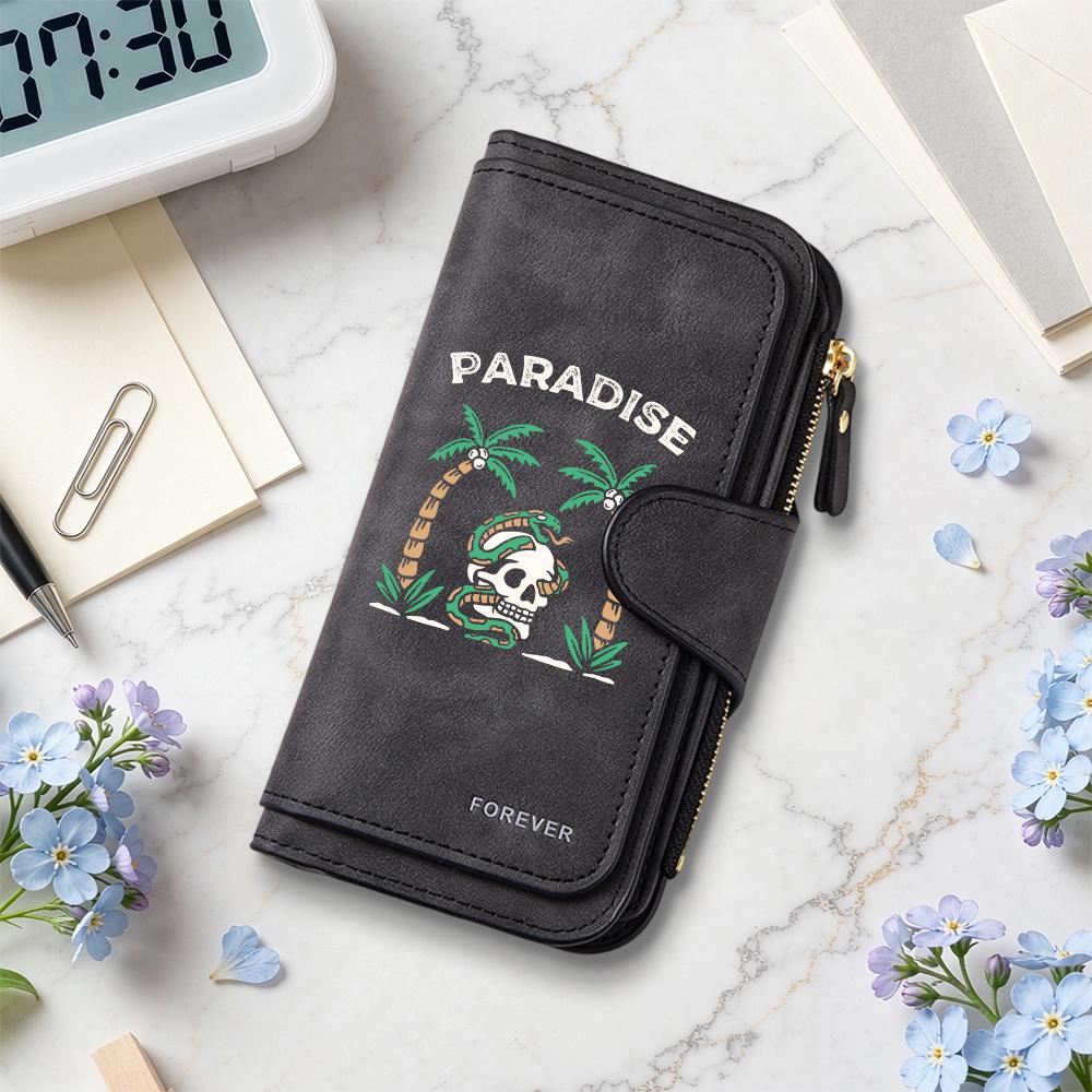 Paradise Printed Long Wallet Casual Card Holder Portable Fashion PU Purse Forever Style Daily Use