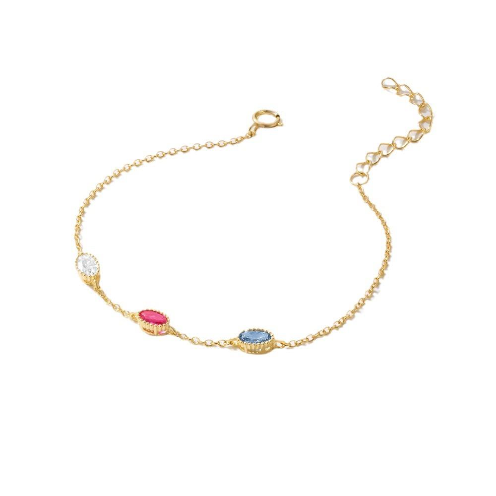 Fashion S925 Sterling Silver Creative Color Rhombus Hemming Diamond High-End Atmospheric Temperament Bracelet