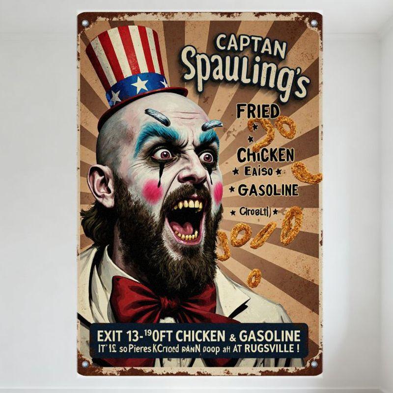 

Vintage Metal Sign Captain Spauling s Clown Horror Art Retro Roadside Attraction Decor for Bar Man Cave Home Wall Decoration 20x30cm（7.8x11.8inch）