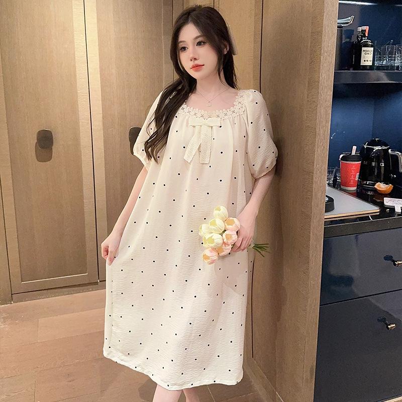 D Oh Mida Summer New Loose Casual Comfortable Cloud Cotton Printing Medium and Long Nightdress Loungewear Pajamas Women