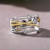 New Newly Fancy Cross Rings for Women Two Tone Design Fashion Versatile Female Accessories with CZ Party Geometric Zircon