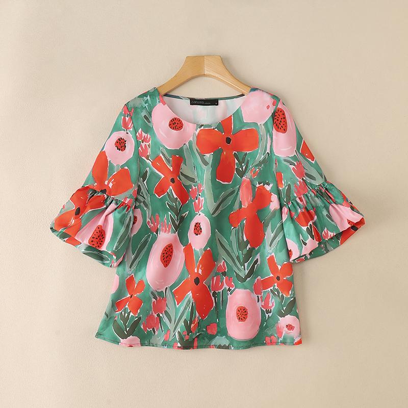 

ZANZEA Женская летняя блузка с V-образным вырезом, повседневная, с цветочным принтом, с коротким рукавом 4XL красный