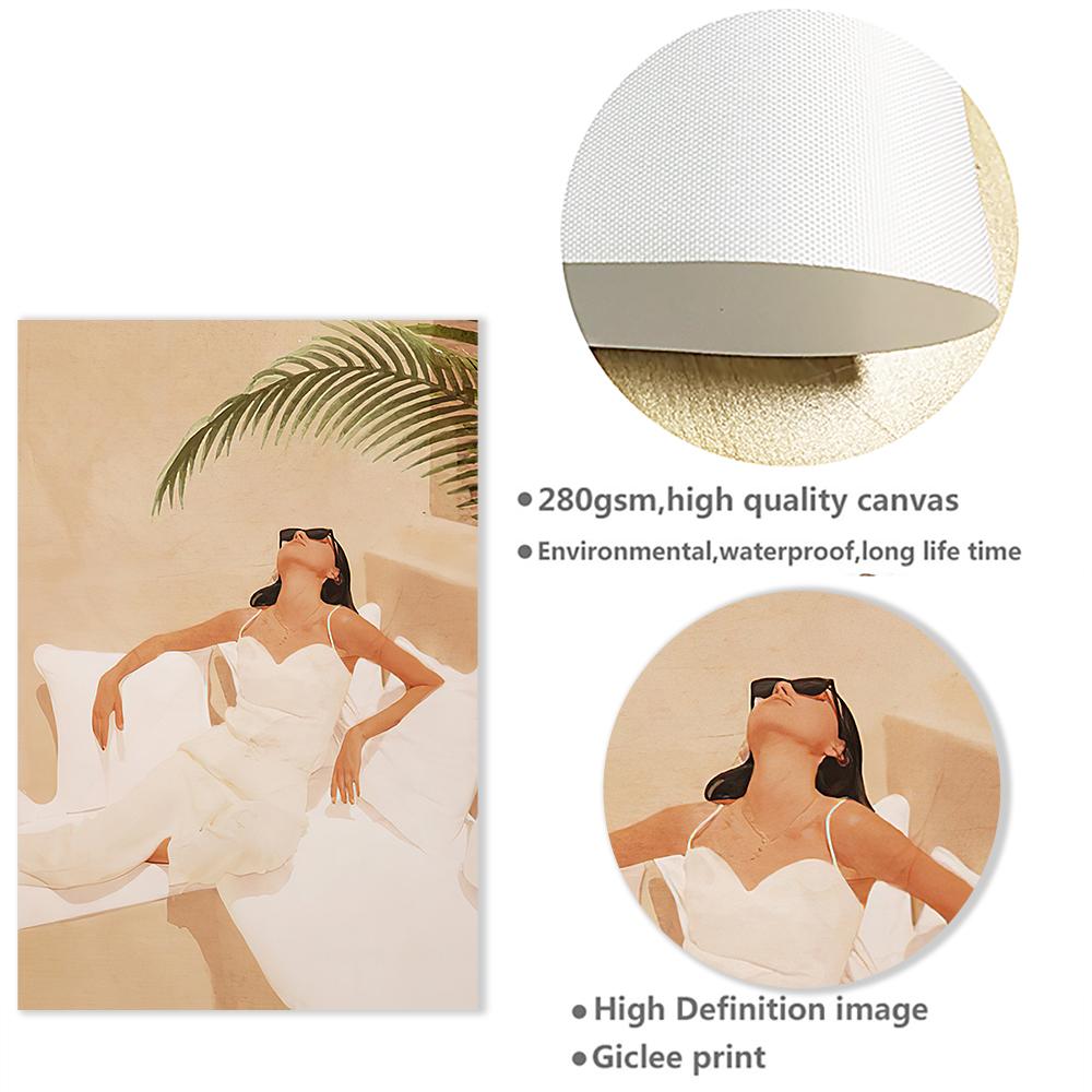 Boho Fashion Summer Woman Wall Art Beach Black Cat Canvas Painting Nordic Posters and Prints Pictures for Living Room Decor