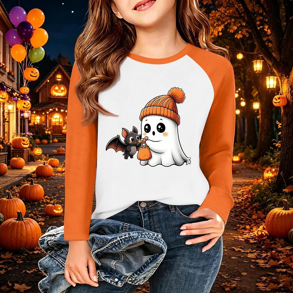Kids' Halloween Printed Long Sleeve Neck T-Shirt for Casual Wear