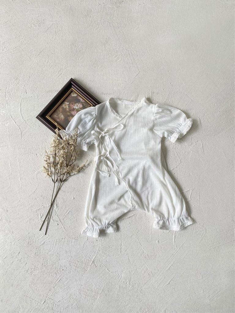 Summer Mesh Lace Romper with Snap Crotch for Girls