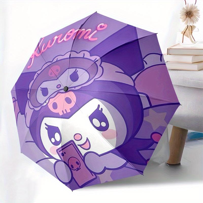 Kuromi,Cute Automatic Folding Umbrella-Simple 8-Rib Design, Bright Cartoon Pattern, Durable Iron Frame, Suitable For Travel, Outdoor, Beach-