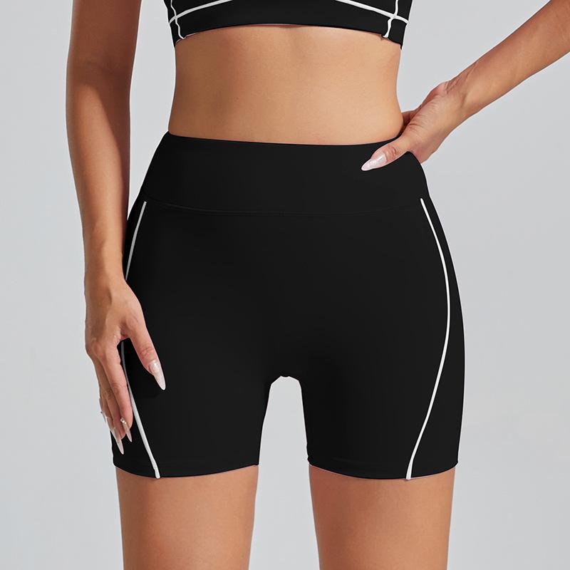 Sports shorts European and American contrasting colors without embarrassment line high waist tight nude peach hip-lifting fitness yoga pants