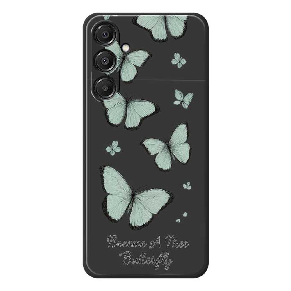 

For Samsung Galaxy A16 5G/4G Case Green Butterfly Pattern Printing Straight Edge TPU Phone Back Cover Black