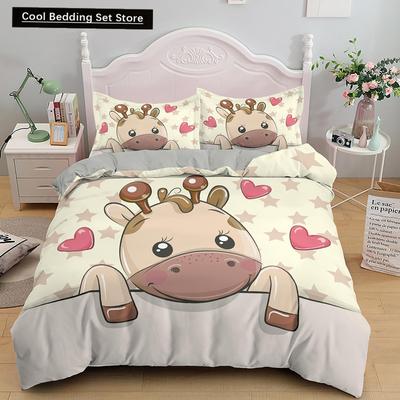 Kreslený žirafí povlak na přikrývku King Queen Tropical Animals Povlečení pro děti Chlapci Dívky Lovely Wildlife Polyester Povlak na přikrývku