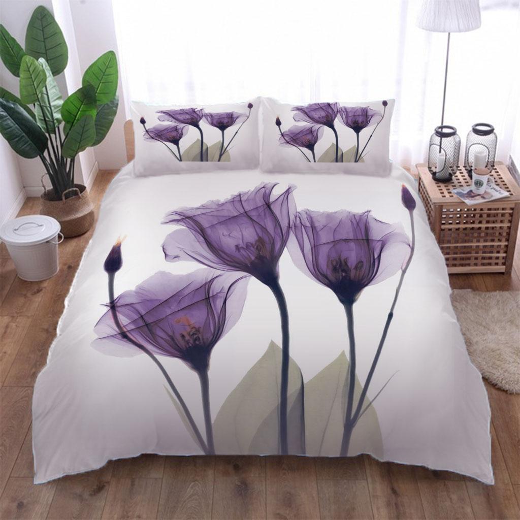 

2-местные покрывала 3D красный фиолетовый цветок микрофибра постельное белье пододеяльник двуспальная кровать комплект с 2 наволочками декор спальни W240xL260cm