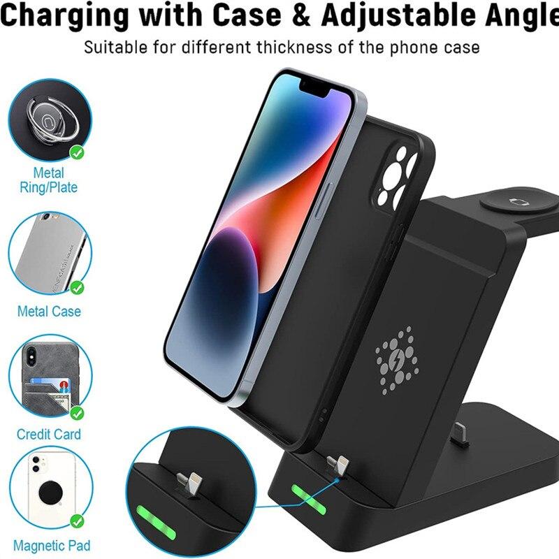 3 In 1 Wireless Charger Stand For iPhone 14 13 12 11 X Samsung S22 S21 Fast Charging Station Dock For Galaxy/ Watch AirPods